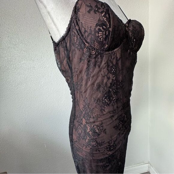 Commense Black Lace Dress Bronze Lining Bustier Straps Small NEW - Picture 4 of 14